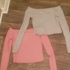 Off the shoulder long sleeve cropped tops